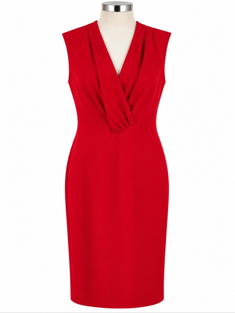 Alexia Admor Red Sheath Dress NWT Size M Sleeveless Faux Wrap Drape Front V-Neck